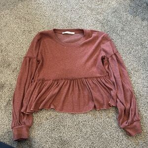 Altar’d State Pink Women's Ruffled Knit Top